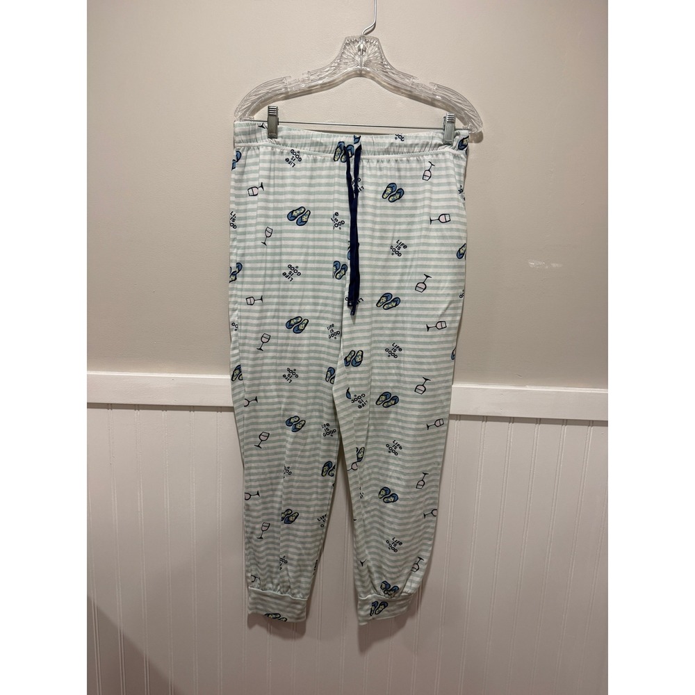 Life is Good Sleep Pull On Pajama Bottoms Stripes Flip Flop Women Size Large - Picture 1 of 7